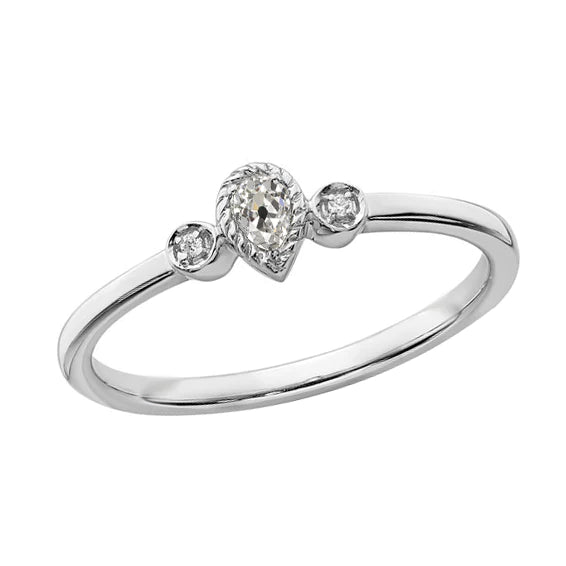 3 Stone Engagement Ring Pear Old Miner Natural Earth Mined Diamond Bezel Set