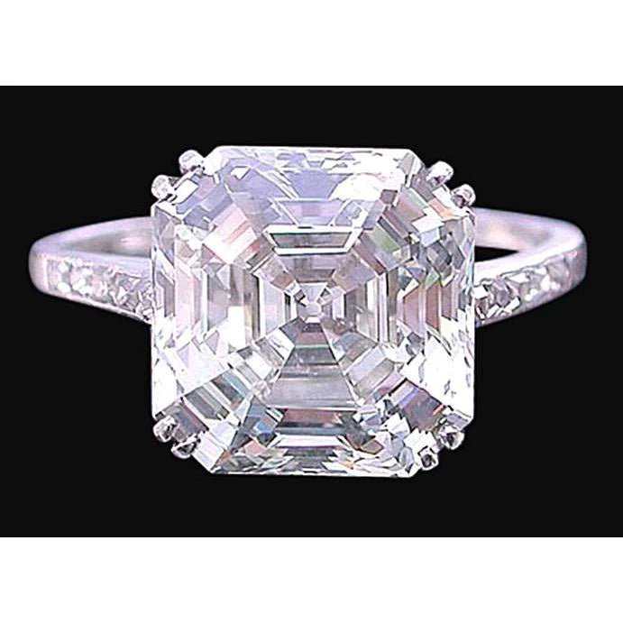 Real Asscher And Round Natural Earth Mined Diamond Ring 3.15 Carats With Accents White Gold