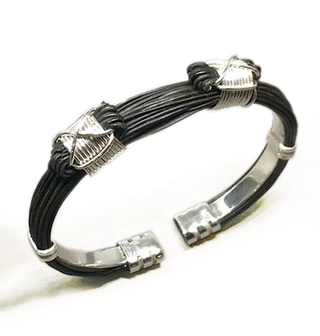 PULSERA PLANA CON NUDOS AFRICANO EN PELO DE BUFALO Y PLATA