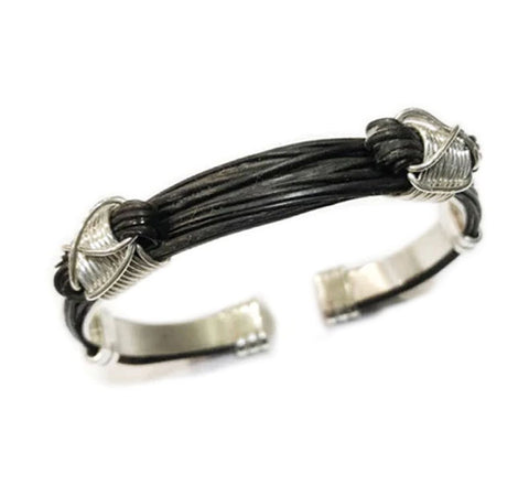 PULSERA PLANA CON NUDOS AFRICANO EN PELO DE BUFALO Y PLATA foto 5