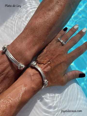 Pulsera nudos plata corredizos para parejas y sortija nudos plata de ley