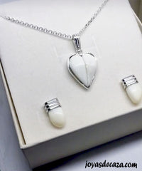 collar corazon perla venado con pendientes y plata