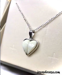 collar corazón perla venado con plata de ley