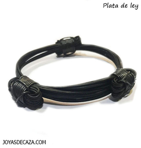 pulsera nudos corredizos pelo bufalo 3 nudos con plata negra