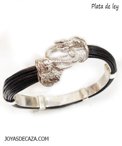 pulsera pelo bufalo cabezas elefantes con plata