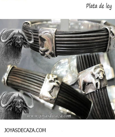 pulsera pelo bufalo con adorno bufalo africano en plata