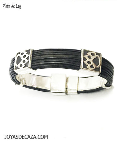 PULSERA PELO BUFALO HUELLA DE LEON CON PLATA