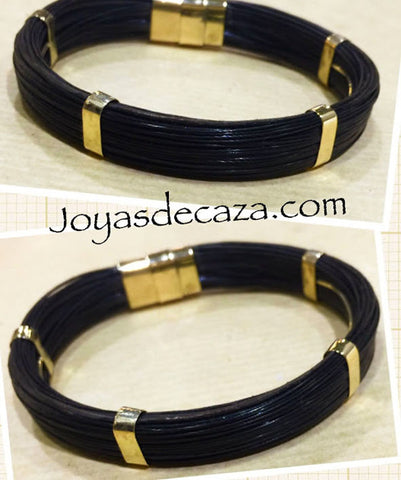 pulsera plana ancha pelo bufalo con oro amarillo 18 kilates y cierre cajon