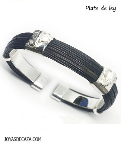 PULSERA PLANA PELO BUFALO CABEZA ELEFANTES EN PLATA