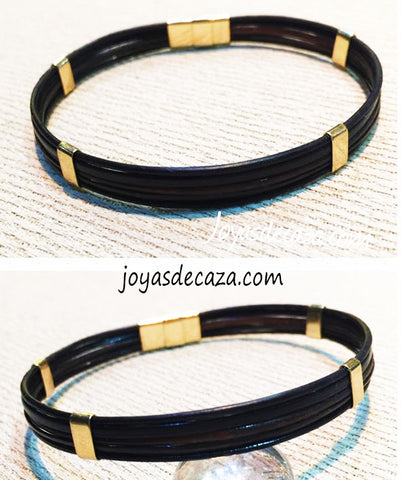 pulsera plana pelo bufalo con oro amarillo 18 kilates