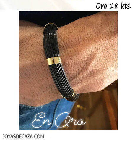 pulsera rigida media caña pelo bufalo con oro