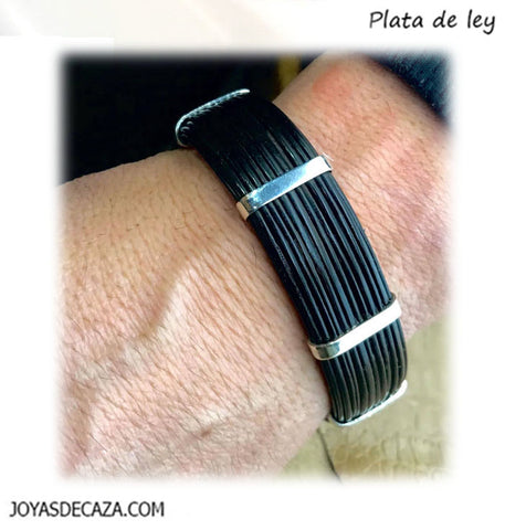 pulsera rigida plana pelo bufalo con plata 1