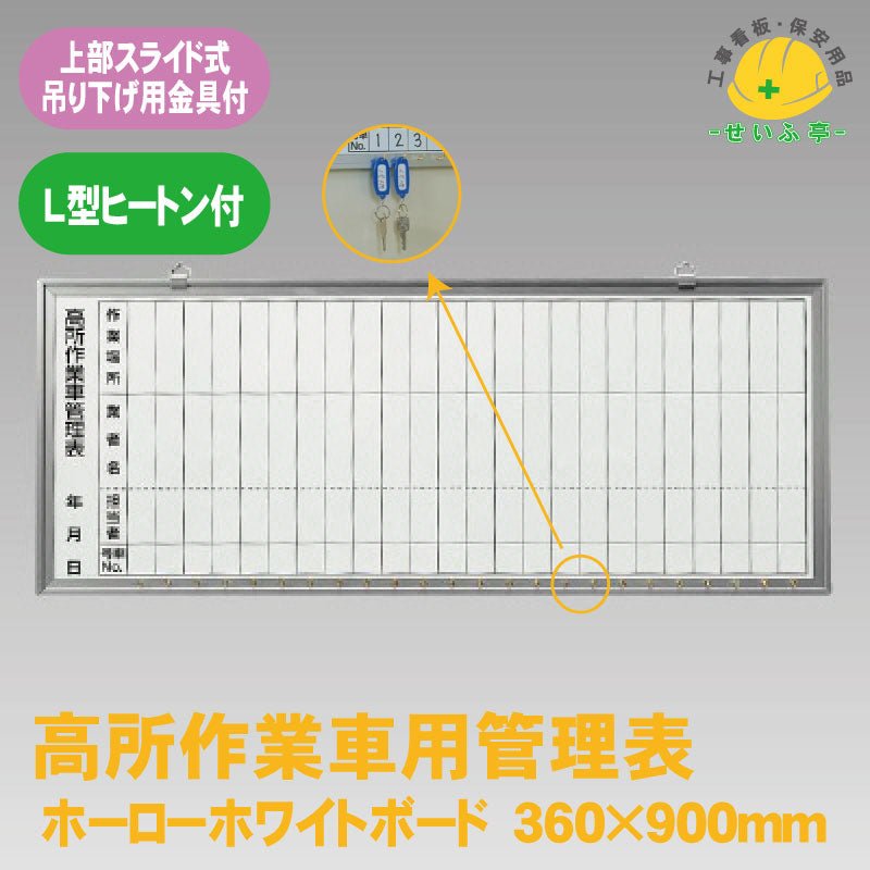 高所作業車用管理表 L型ヒートン付 1枚 484-41 360mm×900mm14mm厚484-41 – 安全用品ドットコム│保安用品 工事看板  工事現場関連商品の通販サイト