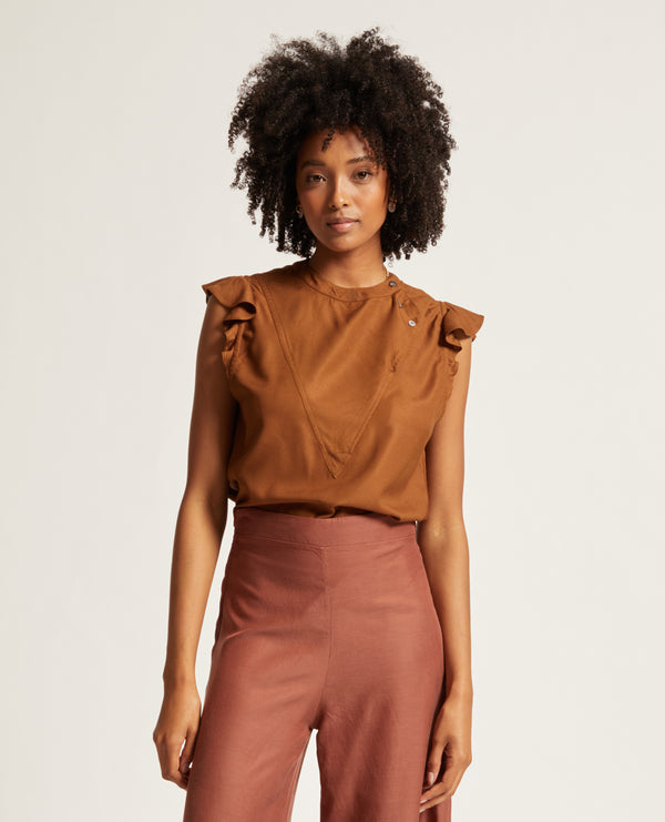 Mai | Round Neck Frill Blouse