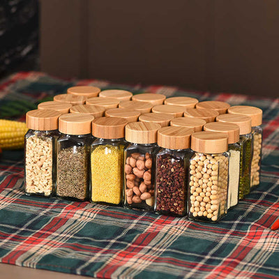 Spice Jars With Labels, Glass Spice Jars With Bamboo Lids