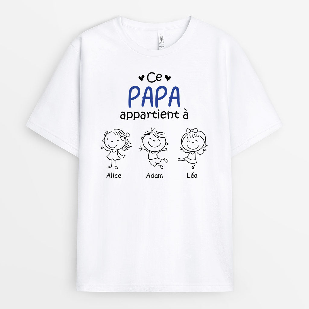 Ce Papa Papi Appartient à - Cadeau Personnalisé | T-shirt pour Papa Papy
