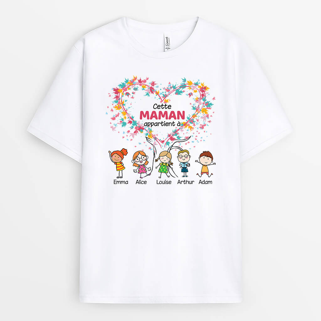 Image of Cette Mamie/Maman Appartient À Avec Feuilles - Cadeau Personnalisé | T-shirt pour Femme