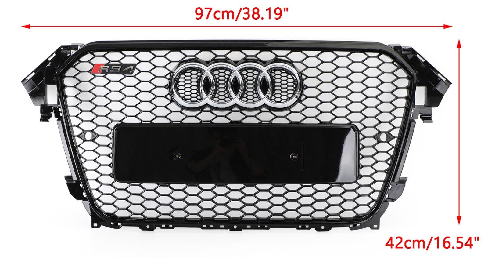 Audi 2013-2016 A4 S4 Parrilla tipo panal Estilo RS4 Rejilla de parachoques delantero de malla Negro brillante