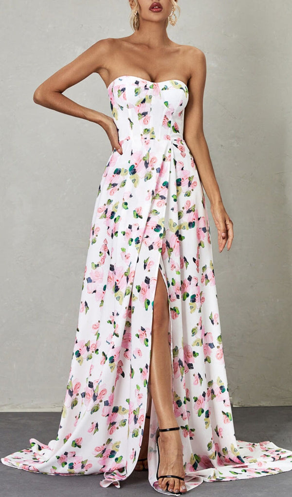artofcb Strapless Flower Ruched Mini Dress in Hot Pink XL