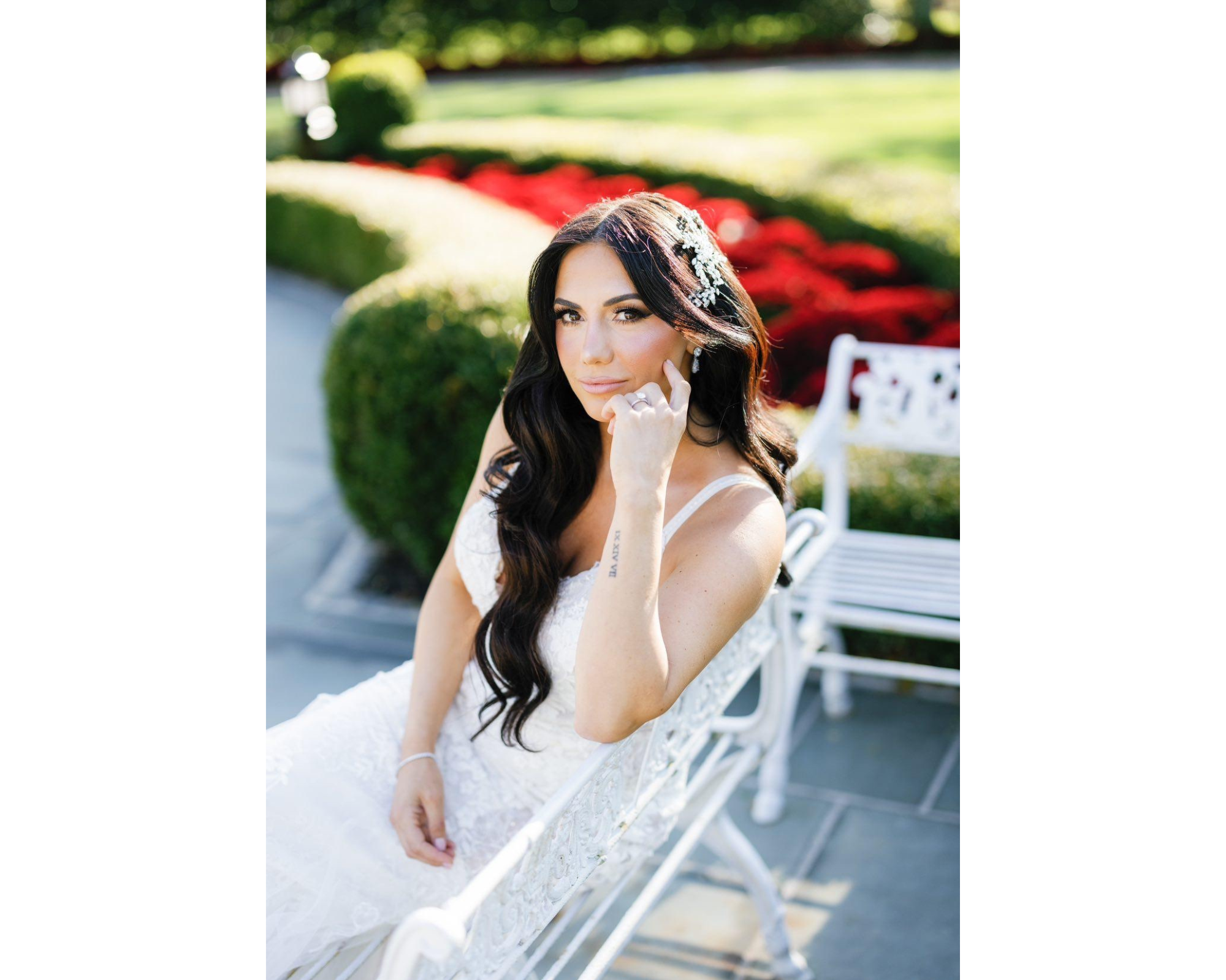 Our beautiful bride with her hair down wearing a Swarovski crystal bridal comb.