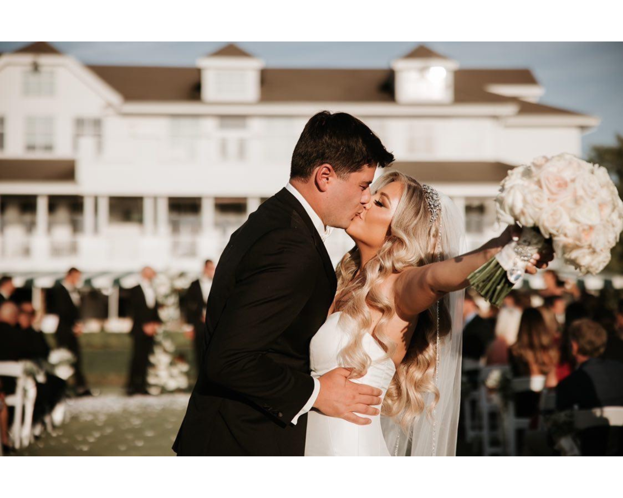 Beautiful bride Marissa just married!  Her hair is in glam waves, and she’s wearing a Swarovski crystal headpiece.