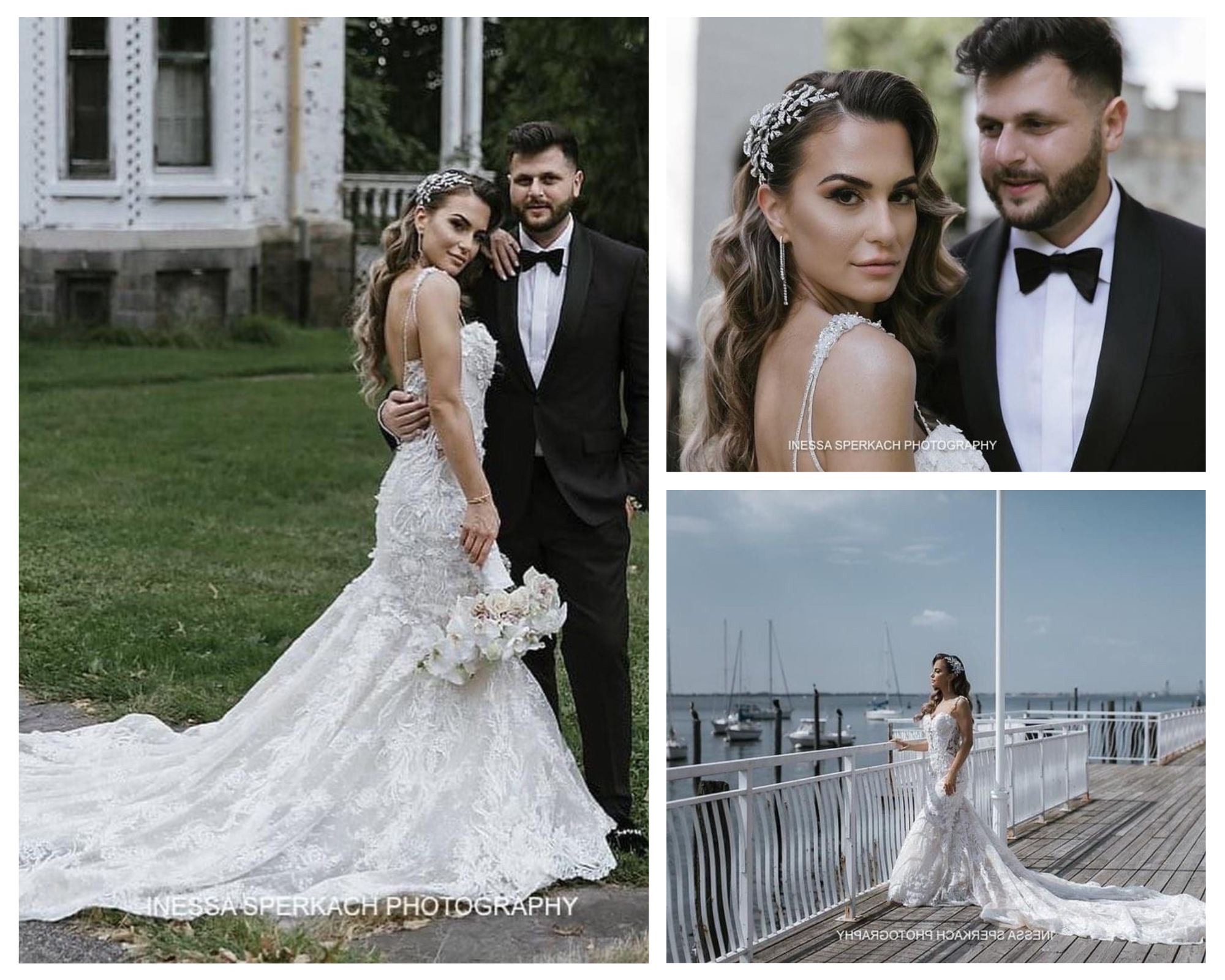Images of our bride in her wedding gown and wearing her custom Swarovski crystal rose comb created by Bridal Styles Boutique.
