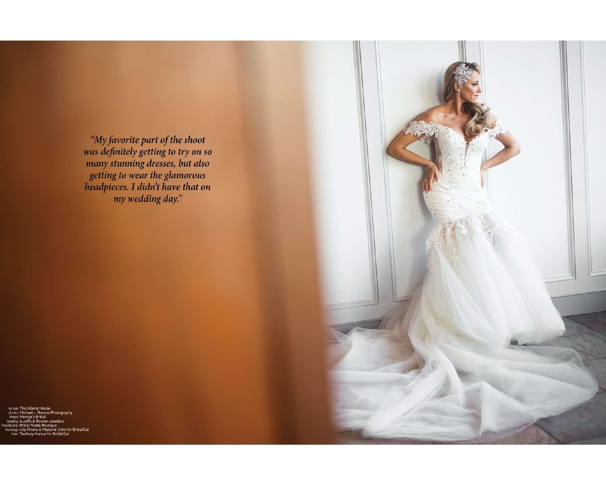 RHONJ Star Danielle Cabral 10th-anniversary shoot for Sophisticated weddings! Danelle’s statement  Swarovski crystal comb via Bridal Styles Boutique, and her pearl-studded wedding gown via Monica's Bridal. 