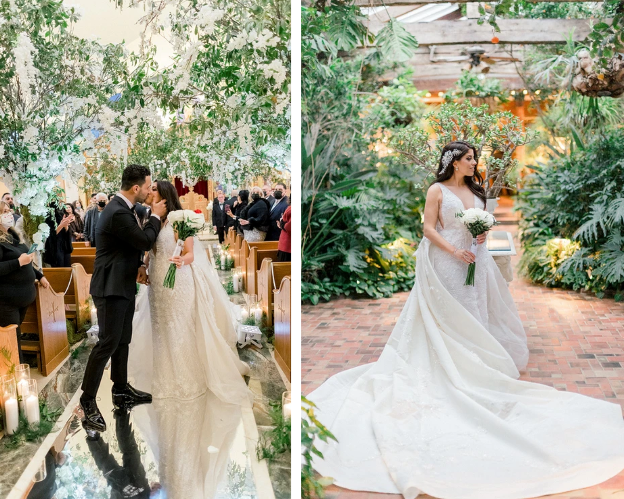 Our beautiful bride Victoria in her gown and Swarovski crystal headpiece. Another image of her and her groom kissing after their ceremony.