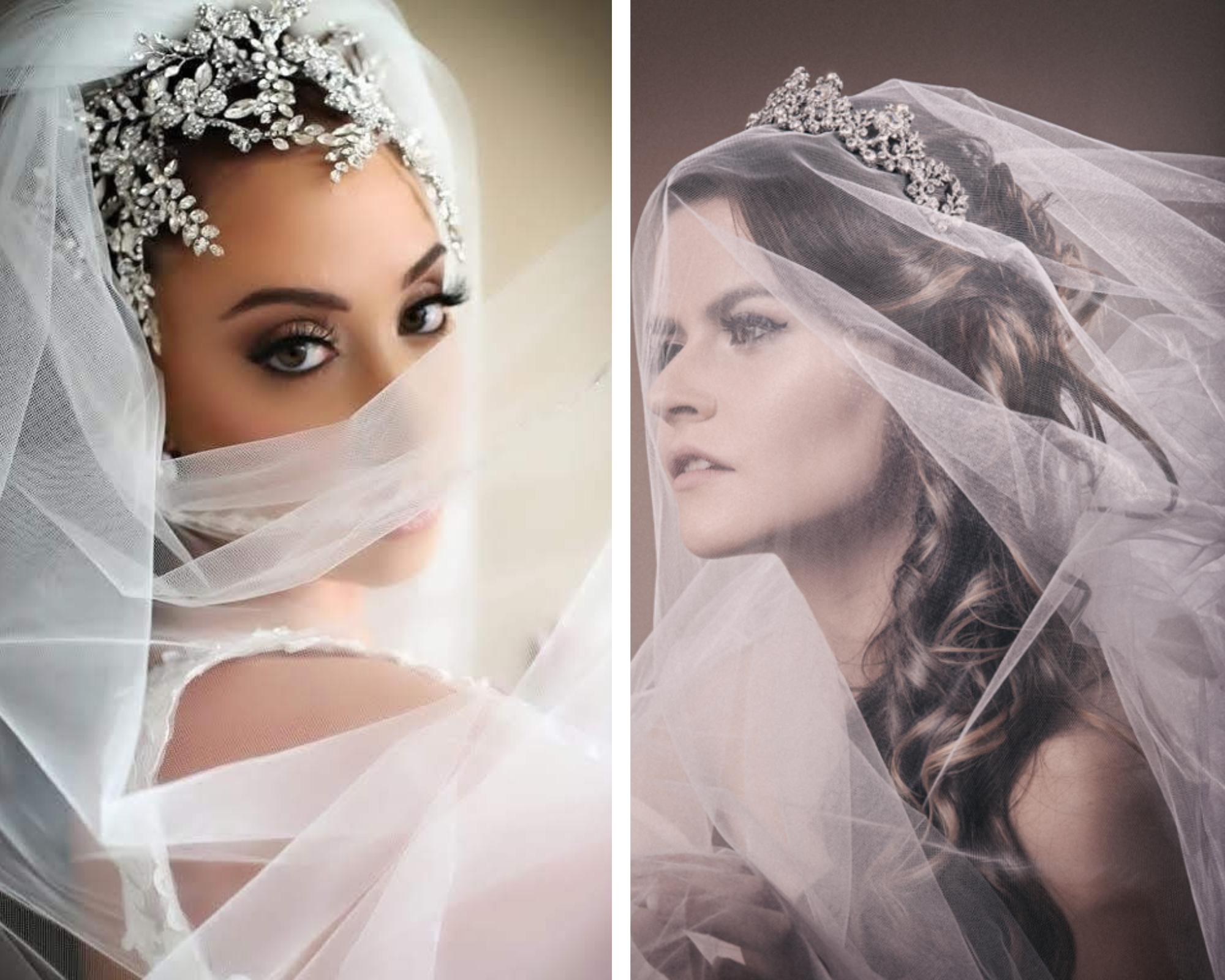 Classic sheer veils enhancing timeless bridal looks