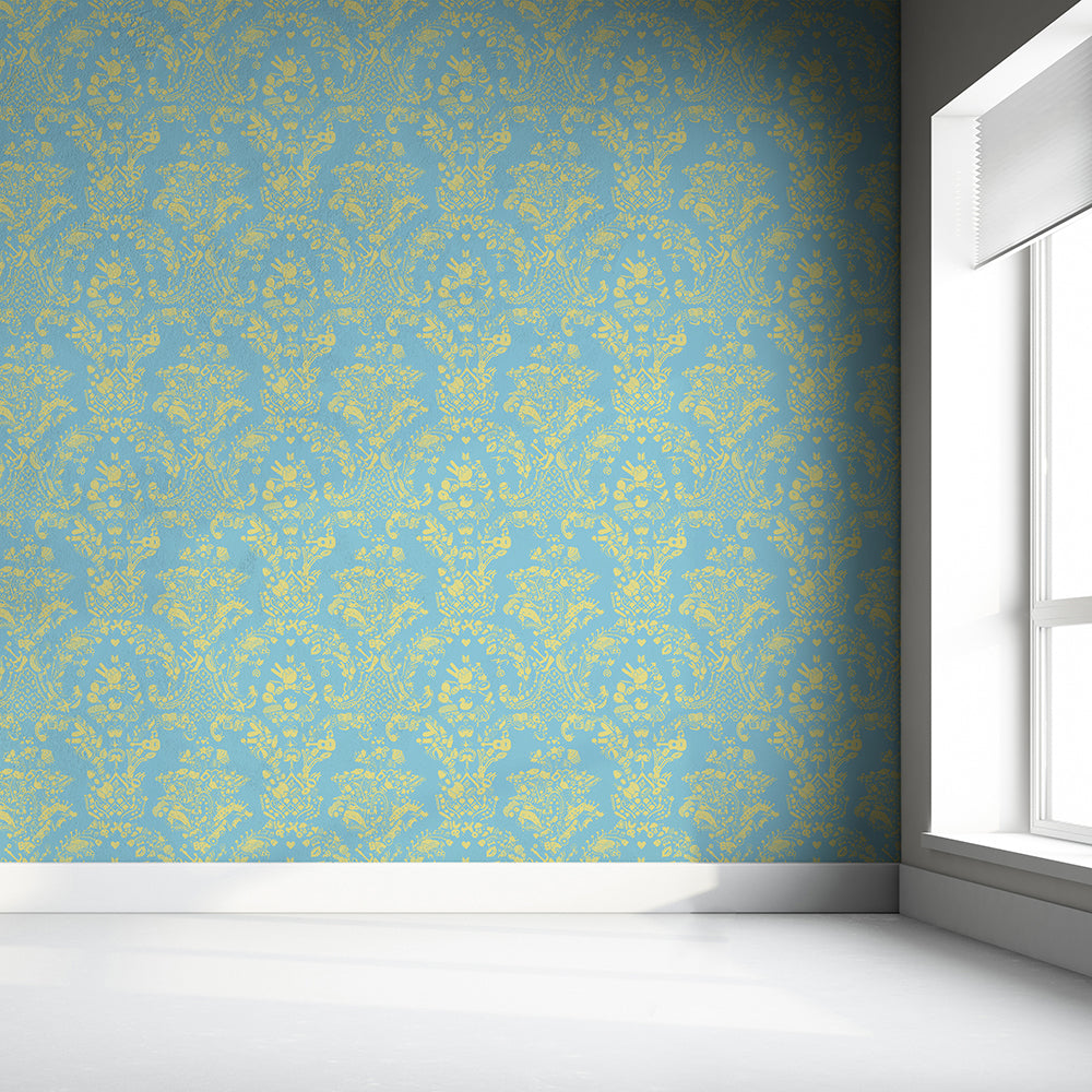 damask blue wallpaper