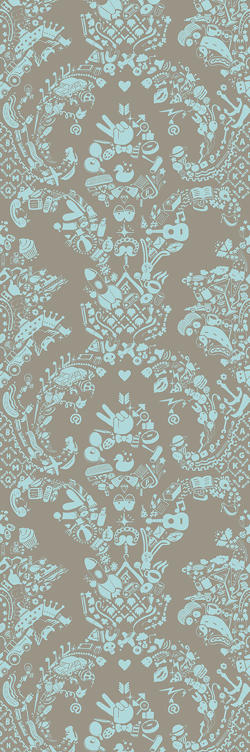 grey blue damask wallpaper