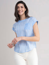 Striped and Polka Dot Top - Blue