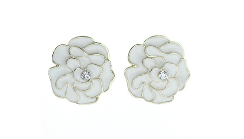 49508 White Enamel Flower Stud Earrings