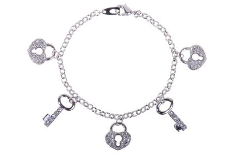 B7109 LOCK & KEY RHODIUM PLATED SWAROVSKI ELEMENT BRACELETS