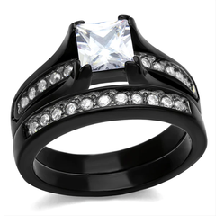 CJ0W383J Wholesale Women's Stainless Steel Two-Tone IP Black AAA Grade CZ Clear Wedding Ring Set