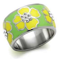 CJ175TK Wholesale Stainless Steel Yellow Hawaiian Flower Enamel Ring