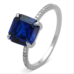 CJ177 Wholesale Women's 925 Sterling Silver Rhodium Synthetic London Blue Square Ring