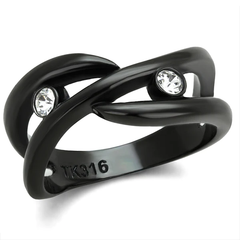 CJ2137 Wholesale Women's Stainless Steel IP Black Top Grade Crystal Clear Minimal Wrapped Ring
