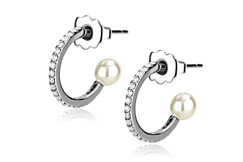 CJ224 Wholesale Women's Stainless Steel Synthetic White Pearl Cuff Earrings