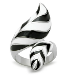 CJ227 Wholesale Women's Stainless Steel High polished Black & White Leaf Spiral Ring