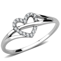 CJ259 Wholesale Women's Stainless Steel High Polished AAA Grade CZ Clear Minimal Heart Ring