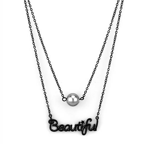 CJ2628 WHOLESALE WOMEN'S STAINLESS STEEL IP BLACK SYNTHETIC GRAY BEAUTIFUL NECKLACE