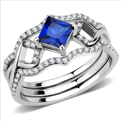 CJ272 Wholesale Women's Stainless Steel Spinel London Blue Wedding Ring Stackable Set