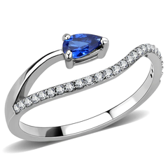 CJ273 Women's Stainless Steel London Blue Spinel Pear Cut Minimal Ring