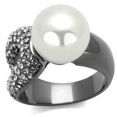 CJ2800 Wholesale Women's Stainless Steel IP Light Black Synthetic Pearl Ring