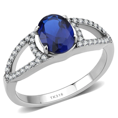 CJ306 Wholesale Women's Stainless Steel London Blue Spinel Minimal Engagement Ring