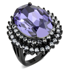 CJ3687 Wholesale Women's Stainless Steel IP Black Top Grade Crystal Tanzanite Purple Statement Ring