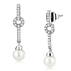 CJ370 Wholesale Women's Stainless Steel Synthetic White Pearl Drop Earrings