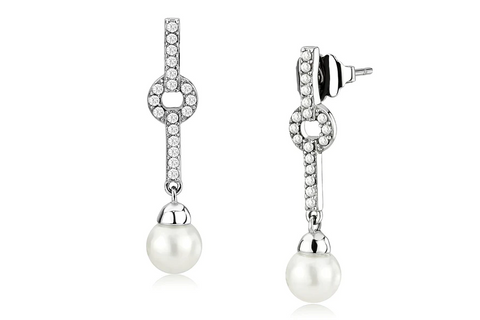 CJ370 Wholesale Women's Stainless Steel Synthetic White Pearl Drop Earrings