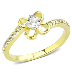 CJ3711 Wholesale Women's Stainless Steel IP Gold AAA Grade CZ Clear Minimal Solitaire Floral Design Ring